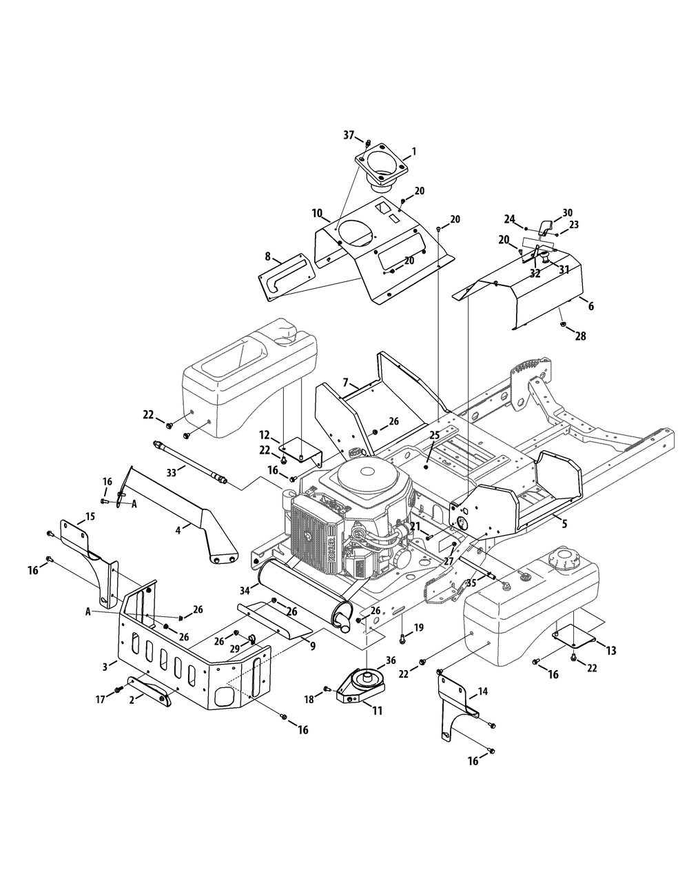 Engine Connections Diagram and Parts List for Z-FORCES48 (53BH5FJB-53BH5FJB050)(2012) Cub Cadet Lawn Tractor
